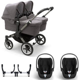 Bugaboo Donkey 5 Twin with Cybex Cloud T Travel System - Graphite/Grey Melange