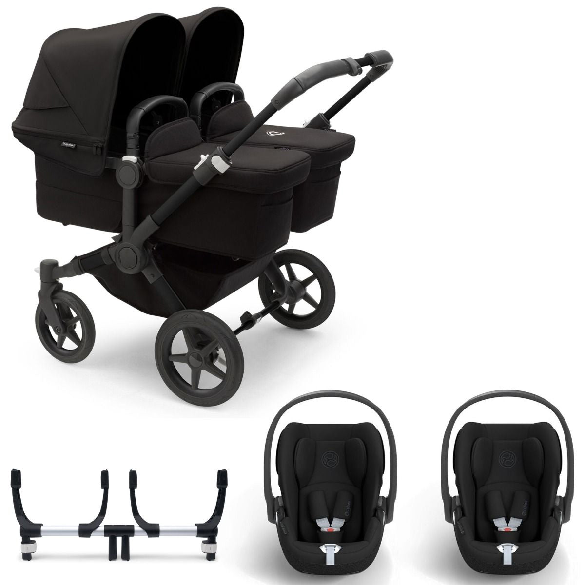 Bugaboo Donkey 5 Twin with Cybex Cloud T Travel System -  Black/Midnight Black