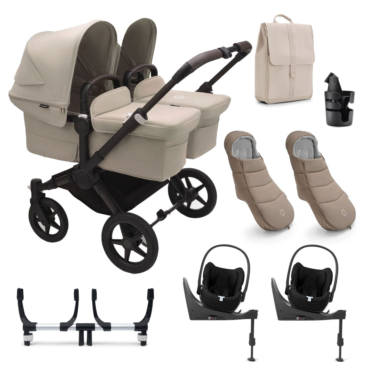 Bugaboo Donkey 5 Twin Ultimate Cybex Cloud T Travel System - Desert Taupe