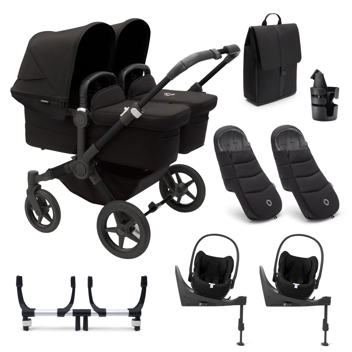 Bugaboo Donkey 5 Twin Ultimate Cybex Cloud T Travel System - Midnight Black