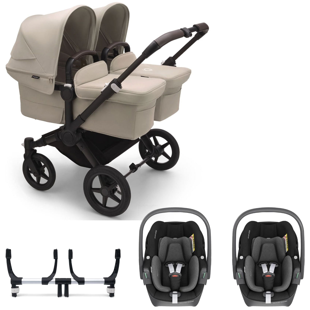 Bugaboo Donkey 5 Twin with Maxi-Cosi Pebble 360 Travel System - Black/Desert Taupe