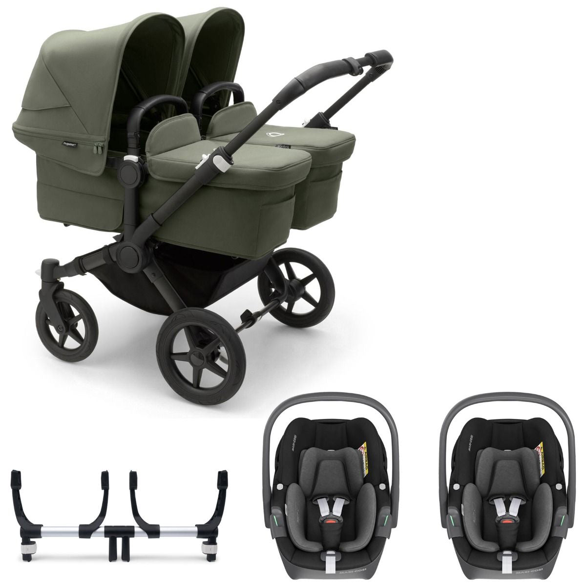 Bugaboo Donkey 5 Twin with Maxi-Cosi Pebble 360 Travel System - Black/Forest Green