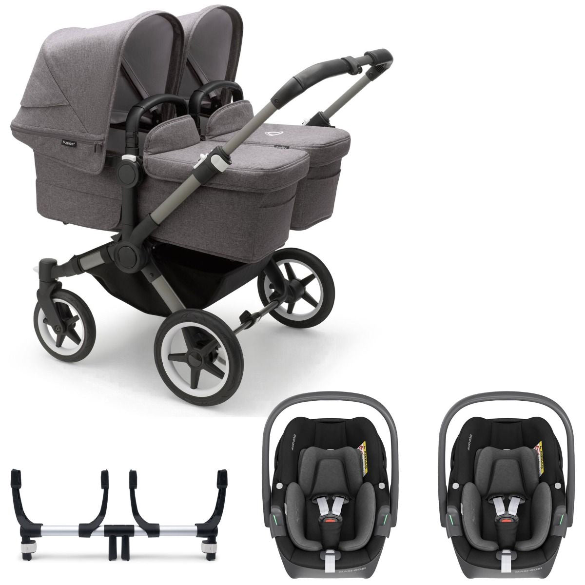 Bugaboo Donkey 5 Twin with Maxi-Cosi Pebble 360 Travel System - Graphite/Grey Melange
