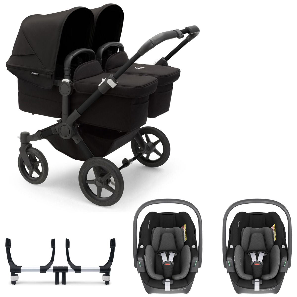 Bugaboo Donkey 5 Twin with Maxi-Cosi Pebble 360 Travel System - Black/Midnight Black