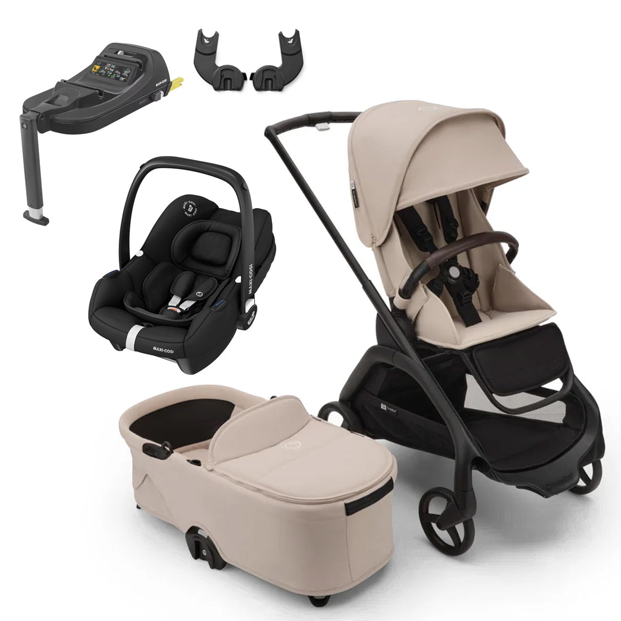 Bugaboo Dragonfly Travel System with Maxi-Cosi Cabriofix i-Size + Isofix Base - Black/Desert Taupe