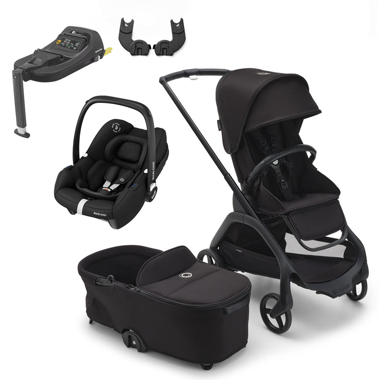 Bugaboo Dragonfly Travel System with Maxi-Cosi Cabriofix i-Size + Isofix Base - Black/Midnight Black