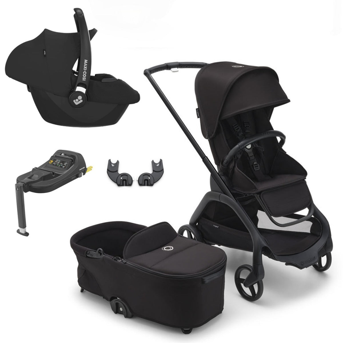Bugaboo Dragonfly Travel System with Maxi-Cosi Cabriofix i-Size + Isofix Base - Black/Midnight Black