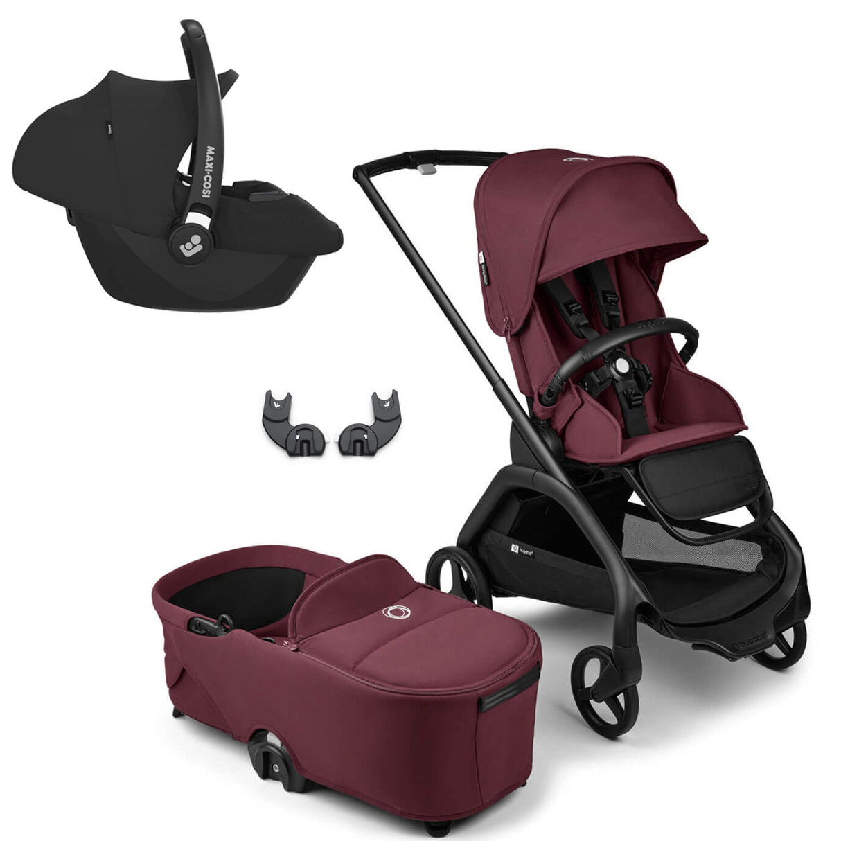 Bugaboo Dragonfly Travel System with Maxi-Cosi Cabriofix i-Size - Black/Dark Cherry