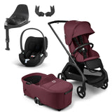 Bugaboo Dragonfly Travel System with Cybex Cloud T + Rotating Isofix Base - Black/Dark Cherry