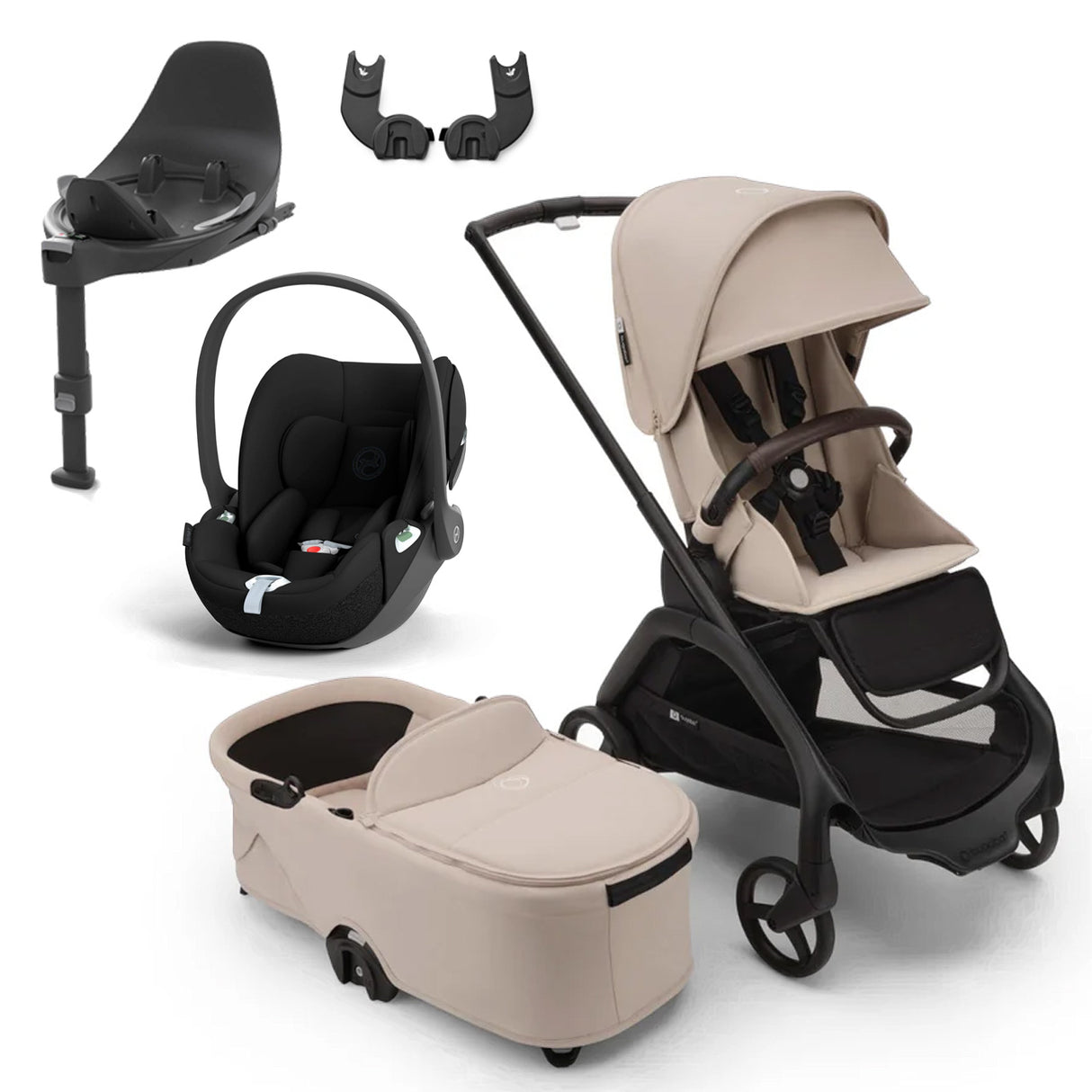 Bugaboo Dragonfly Travel System with Cybex Cloud T + Rotating Isofix Base - Black/Desert Taupe