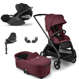 Bugaboo Dragonfly Travel System with Cybex Cloud T + Rotating Isofix Base - Black/Dark Cherry