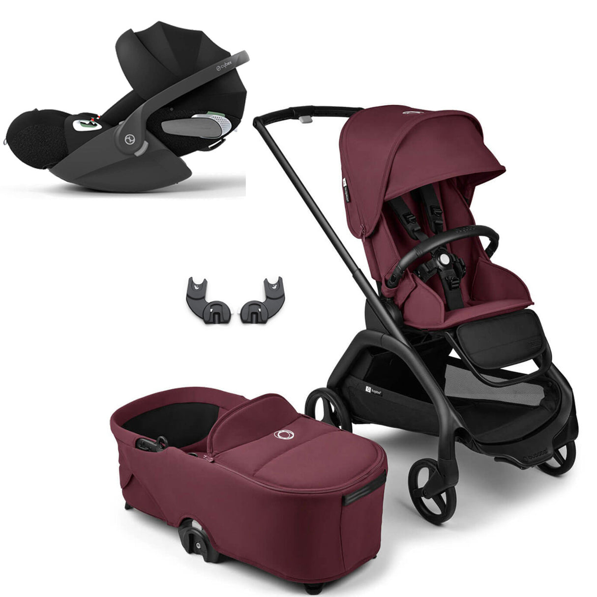 Bugaboo Dragonfly Travel System with Cybex Cloud T - Black/Dark Cherry
