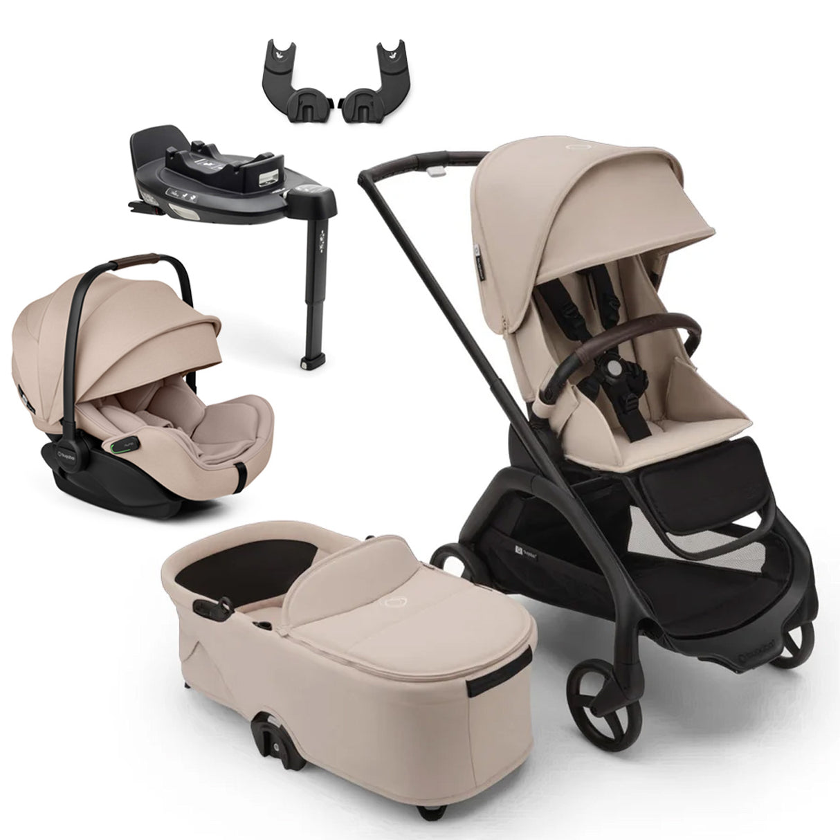 Bugaboo Dragonfly Travel System with Otter 360 + Rotating Isofix Base - Black/Desert Taupe