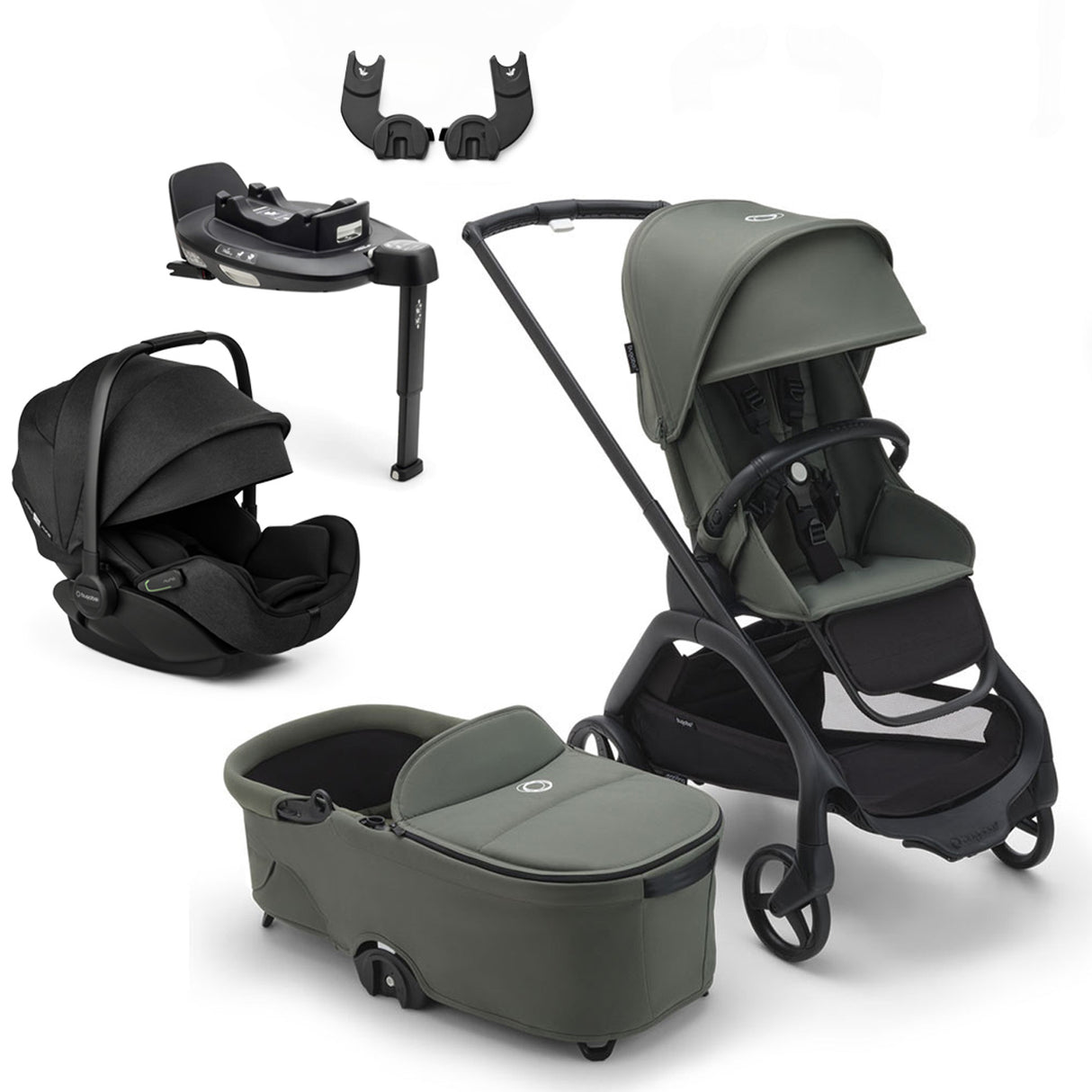 Bugaboo Dragonfly Travel System with Otter 360 + Rotating Isofix Base - Black/Forest Green