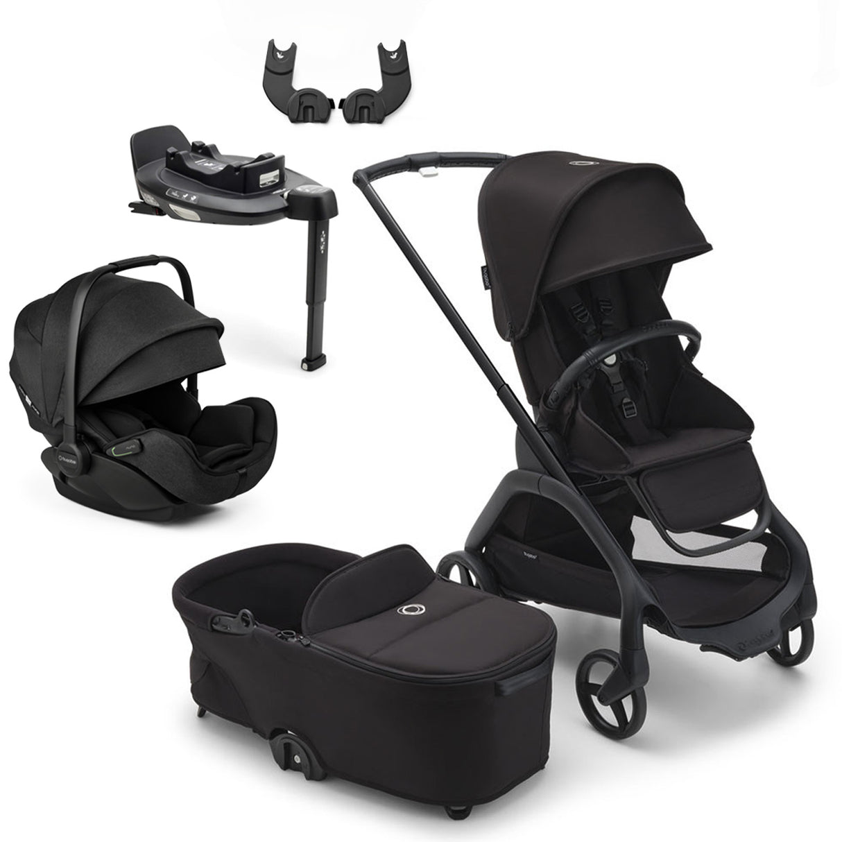 Bugaboo Dragonfly Travel System with Otter 360 + Rotating Isofix Base - Black/Midnight Black