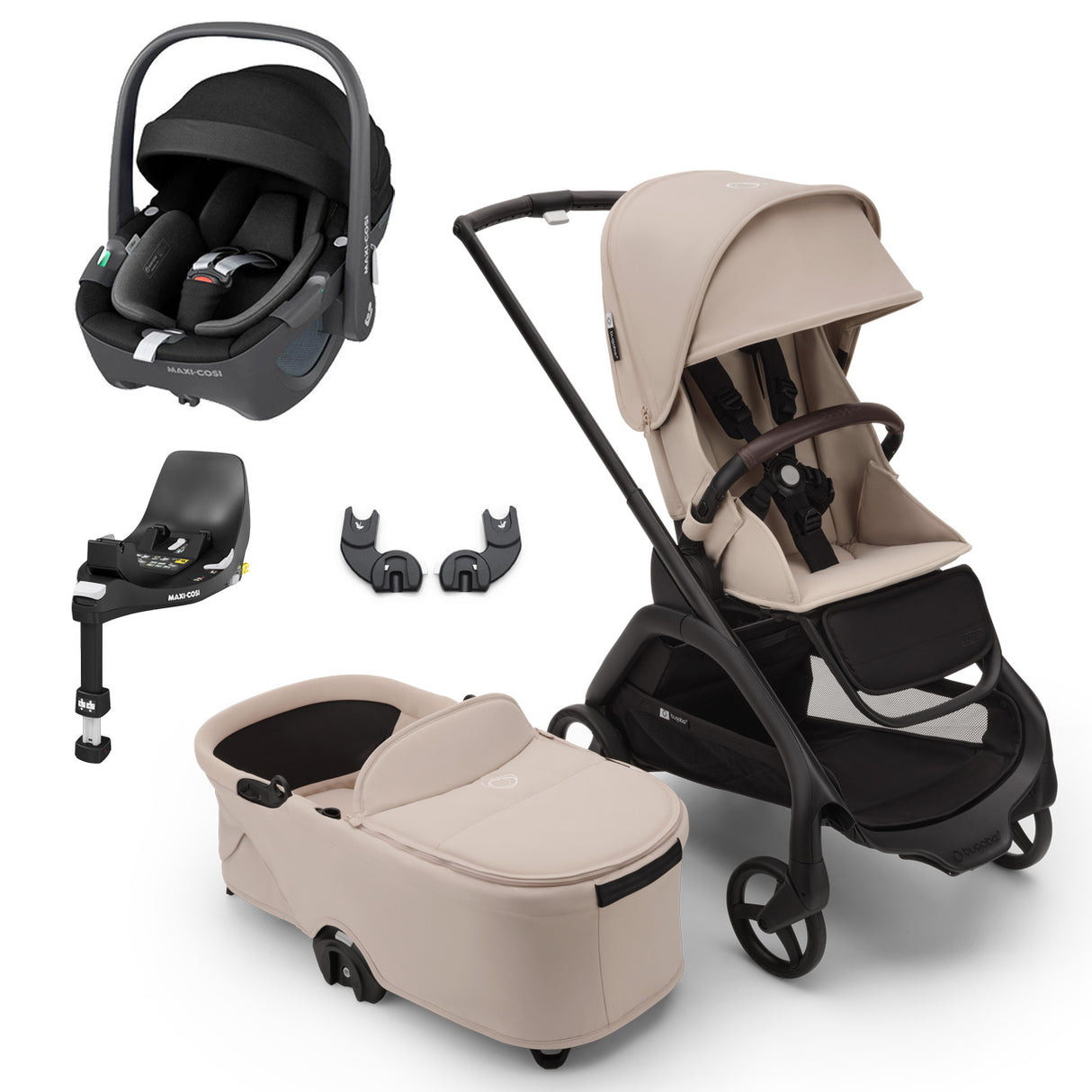 Bugaboo Dragonfly Travel System with Maxi-Cosi Pebble 360 + Rotating Isofix Base - Black/Desert Taupe
