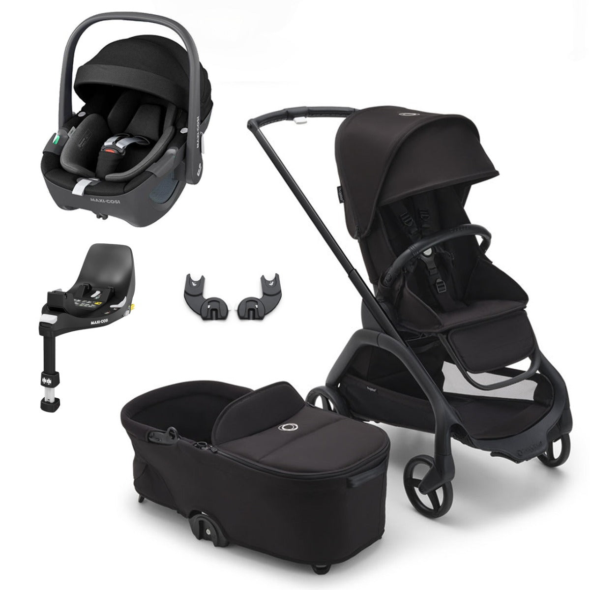 Bugaboo Dragonfly Travel System with Maxi-Cosi Pebble 360 + Rotating Isofix Base - Black/Midnight Black