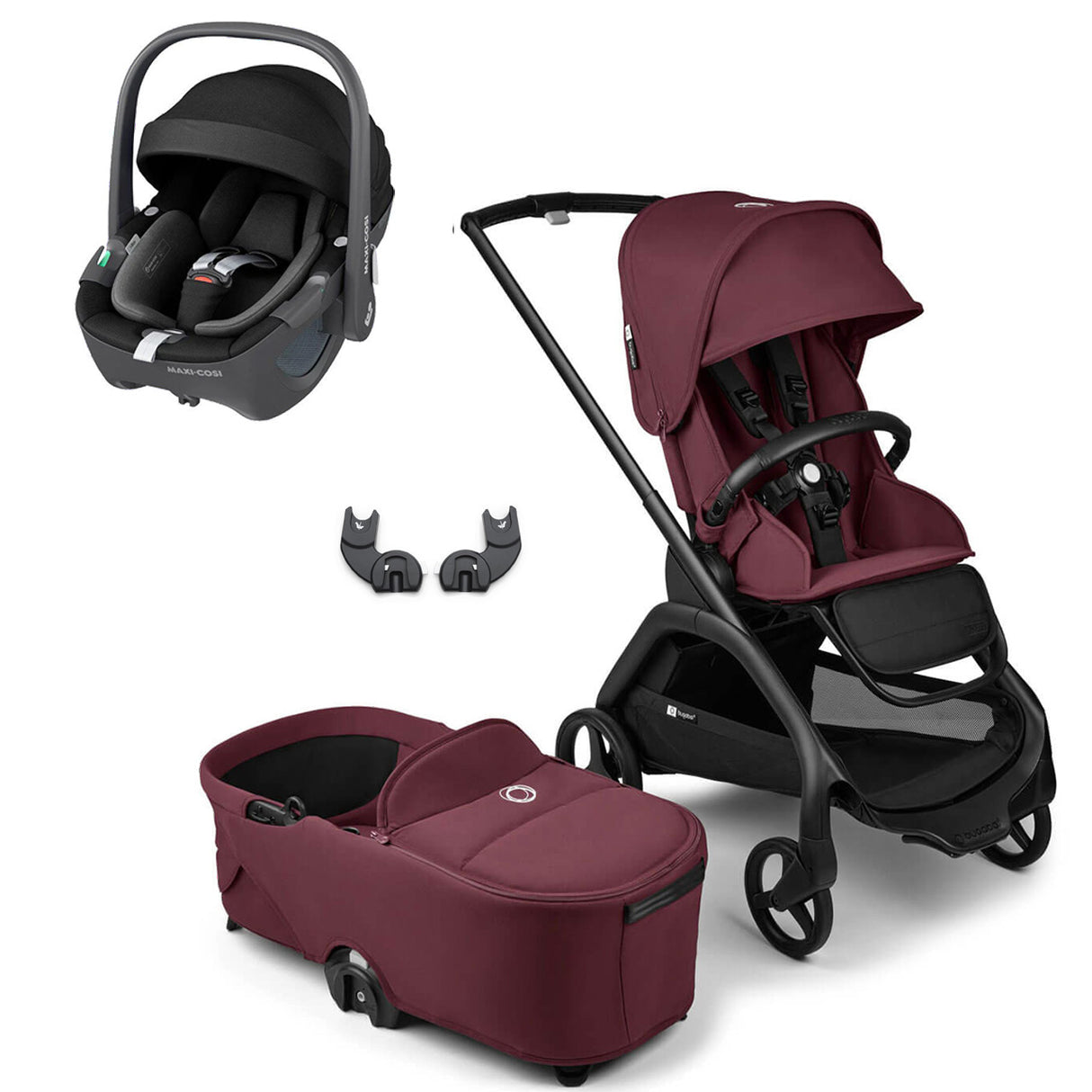 Bugaboo Dragonfly Travel System with Maxi-Cosi Pebble 360 - Black/Dark Cherry