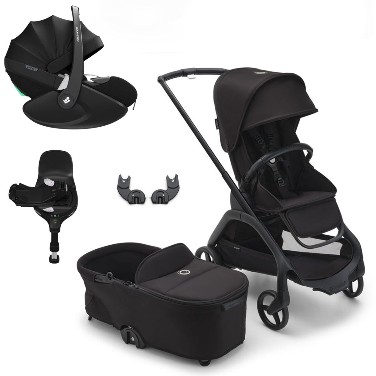 Bugaboo Dragonfly Travel System with Maxi-Cosi Pebble 360 Pro2 + Rotating/Sliding Base - Black/Midnight Black