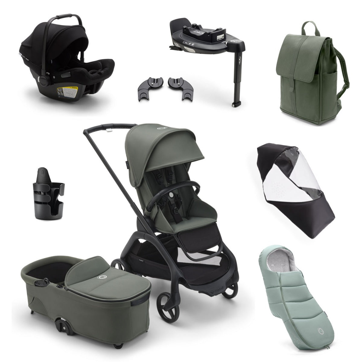 Bugaboo Dragonfly Ultimate Turtle Air 360 Travel System Bundle - Black/Forest Green