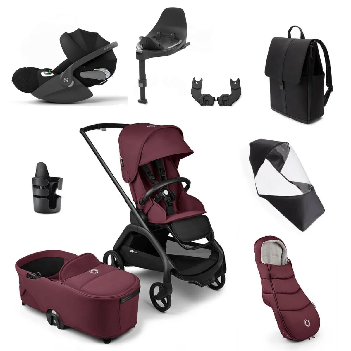 Bugaboo Dragonfly Ultimate Cybex Cloud T Travel System Bundle - Black/Dark Cherry
