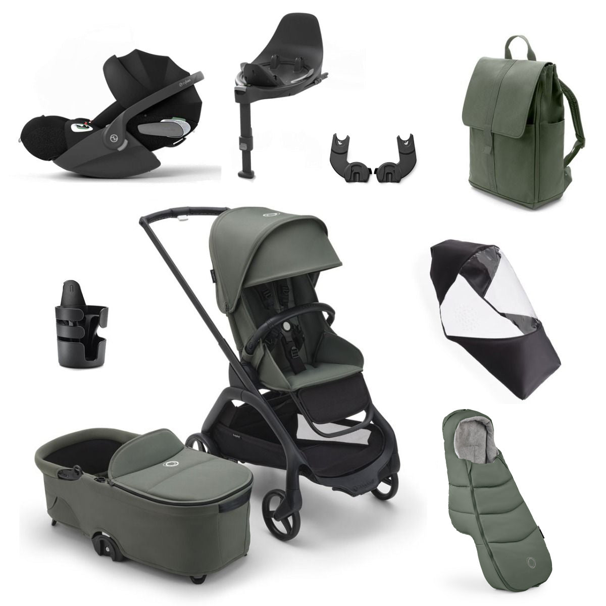 Bugaboo Dragonfly Ultimate Cybex Cloud T Travel System Bundle - Black/Forest Green