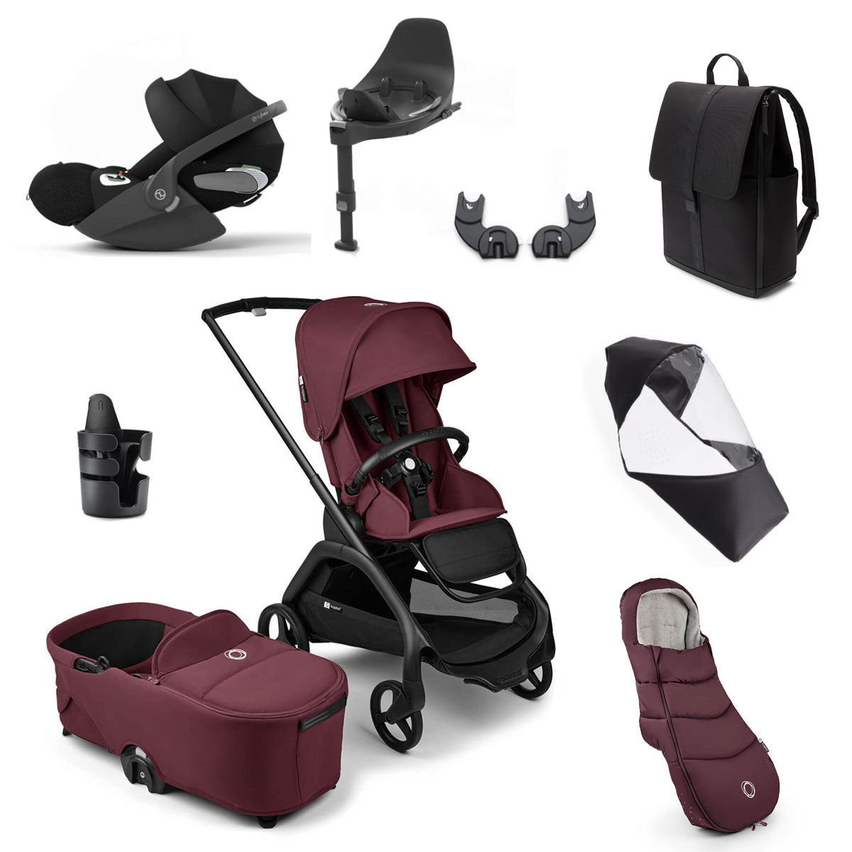 Bugaboo Dragonfly Ultimate Cybex Cloud T Travel System Bundle - Black/Dark Cherry
