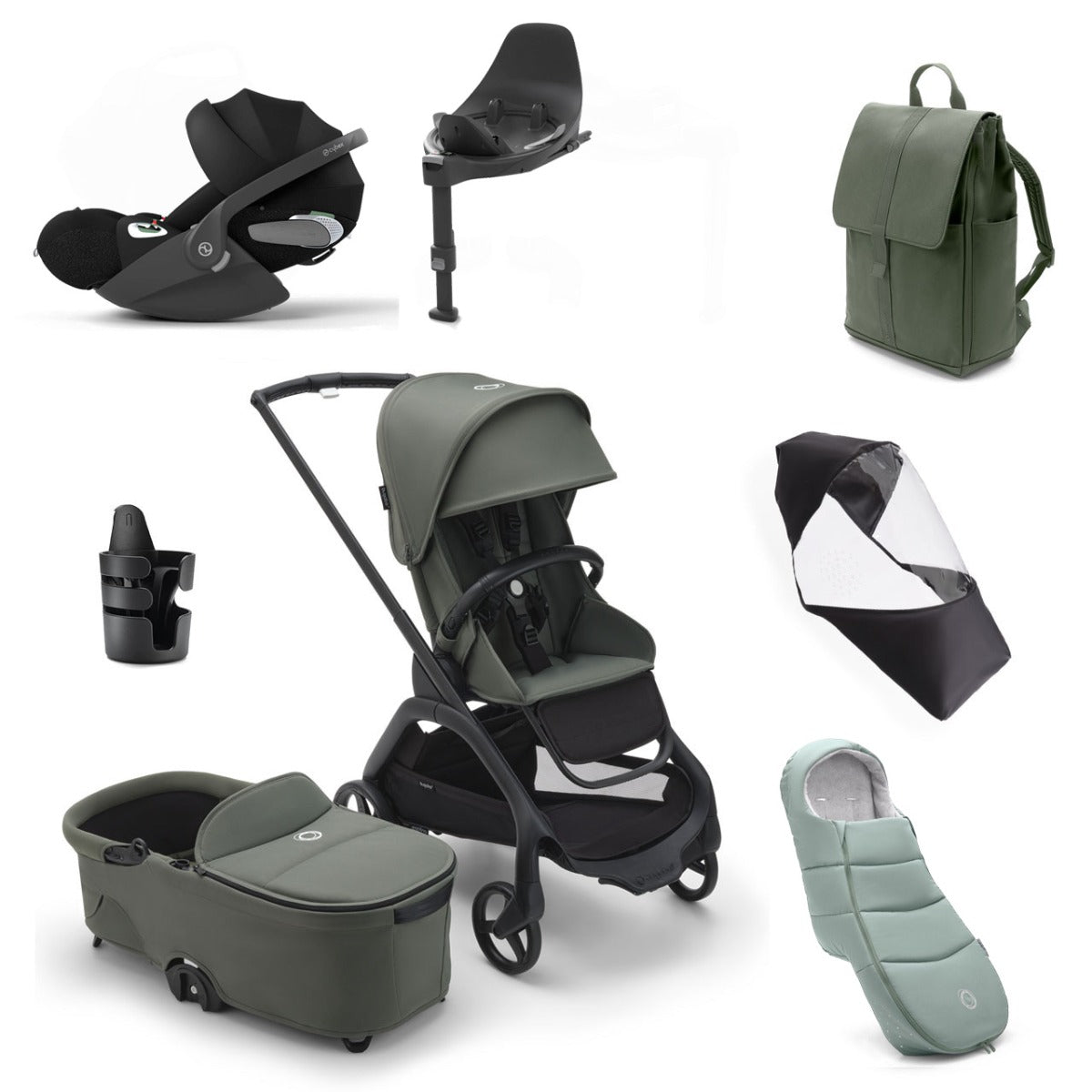 Bugaboo Dragonfly Ultimate Cybex Cloud T Travel System Bundle - Black/Forest Green