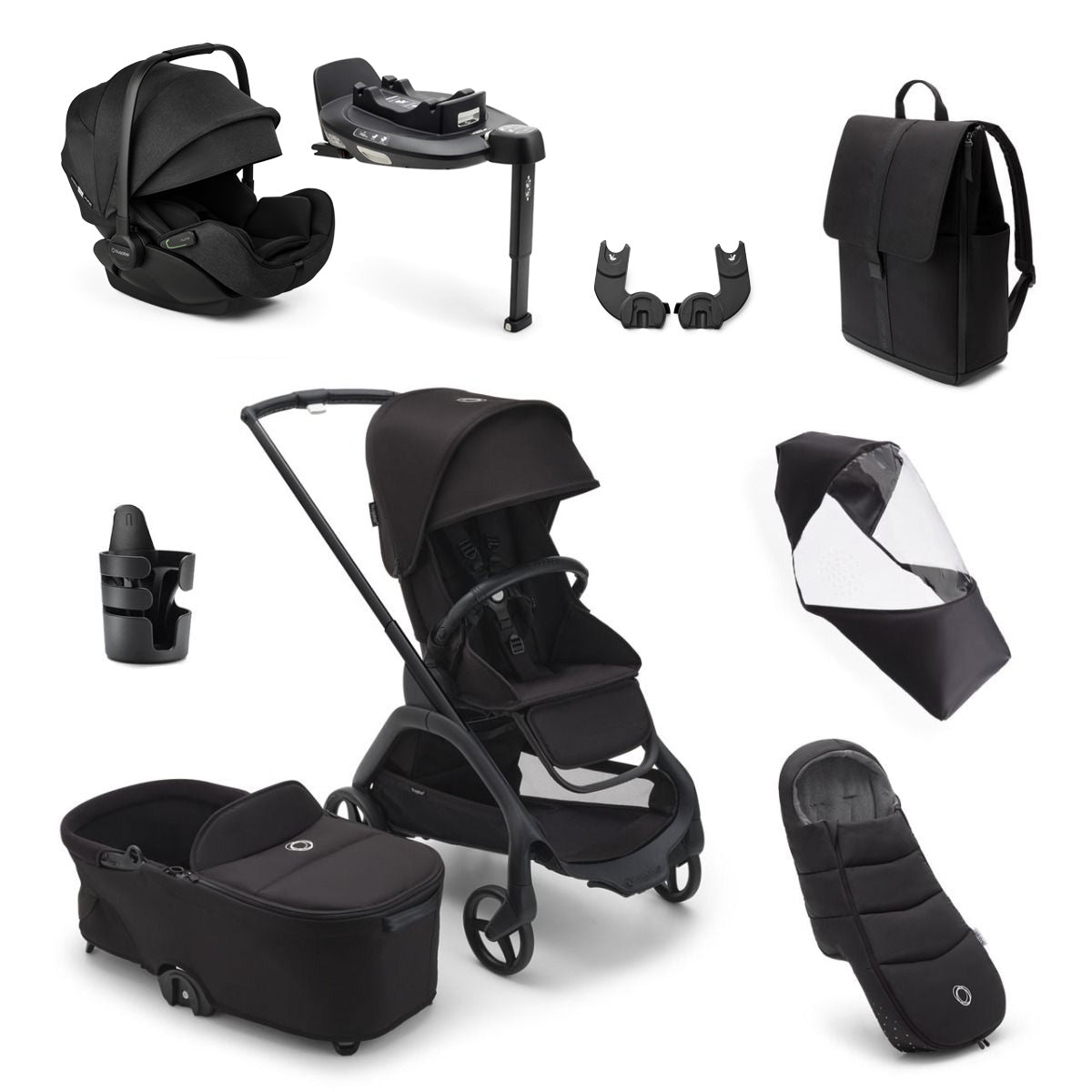 Bugaboo Dragonfly Ultimate Otter 360 Travel System Bundle - Black/Midnight Black