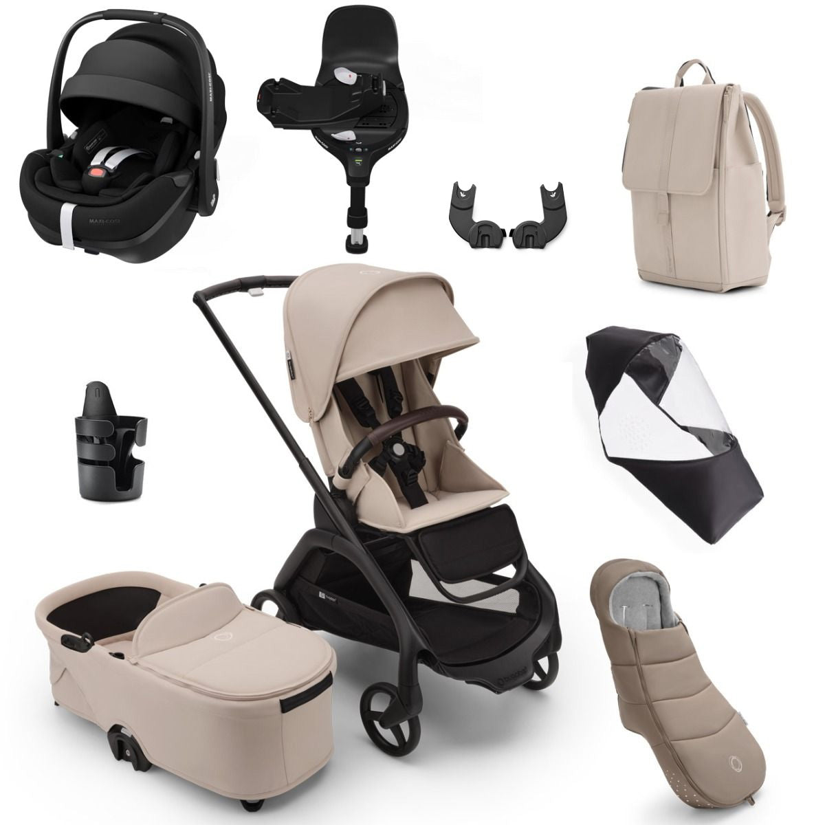 Bugaboo Dragonfly Ultimate Maxi-Cosi Pebble 360 Pro2 Travel System Bundle - Black/Desert Taupe