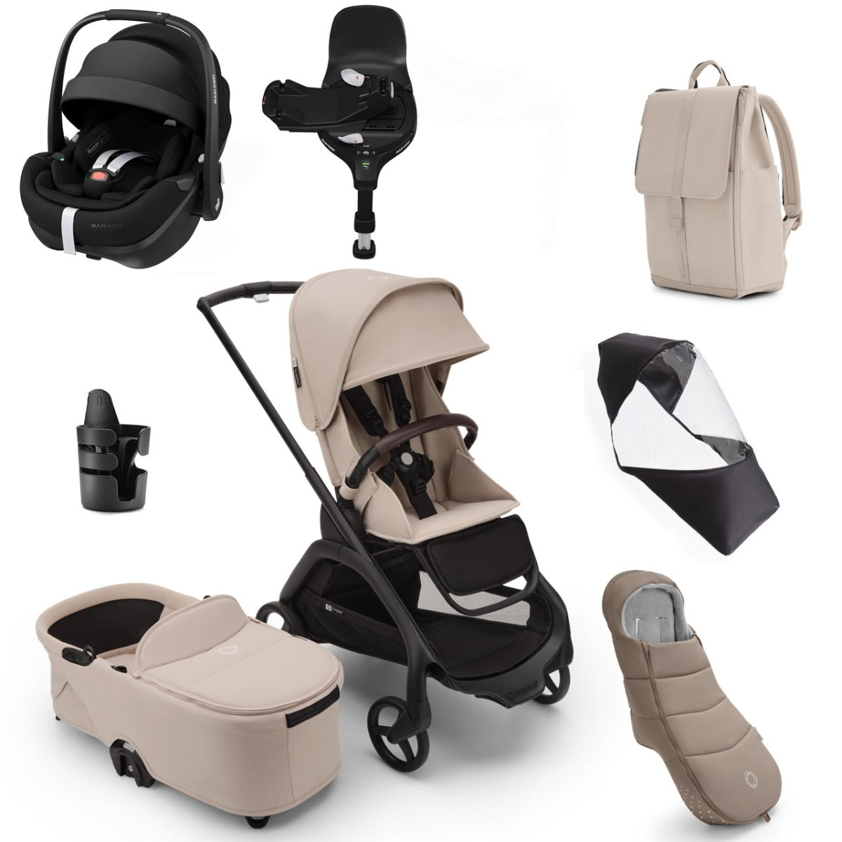 Bugaboo Dragonfly Ultimate Maxi-Cosi Pebble 360 Pro2 Travel System Bundle - Black/Desert Taupe