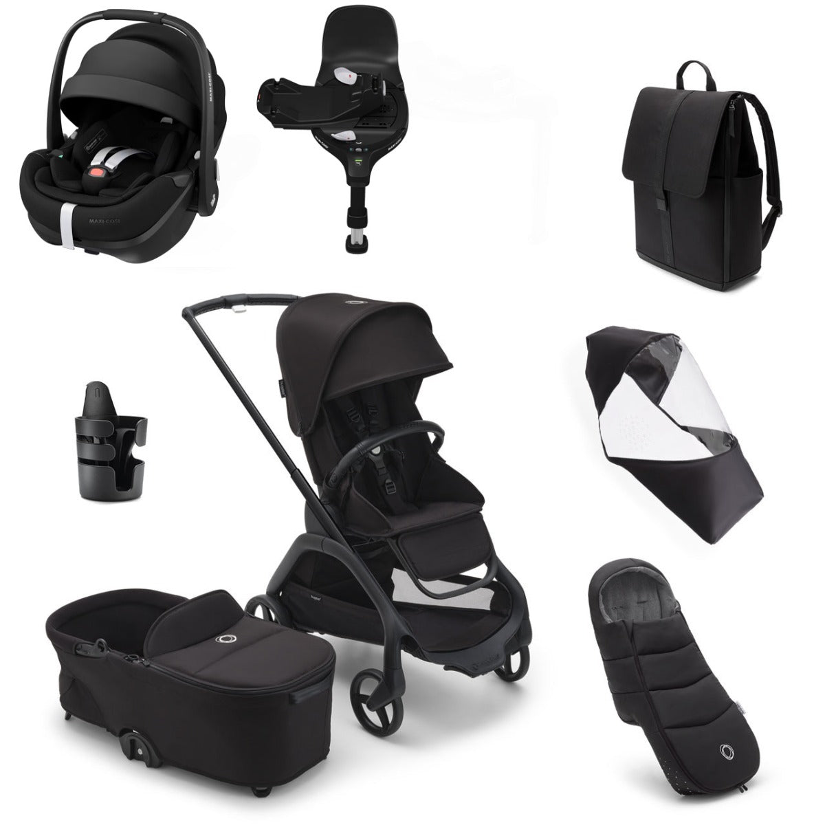 Bugaboo Dragonfly Ultimate Maxi-Cosi Pebble 360 Pro2 Travel System Bundle - Black/Midnight Black