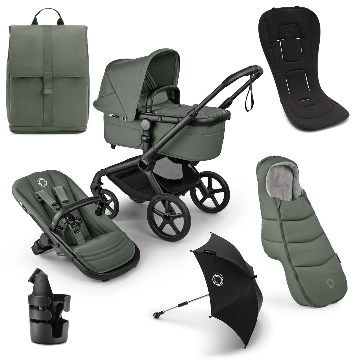 Bugaboo Fox 5 Renew Essential Pushchair Bundle - Forest Green