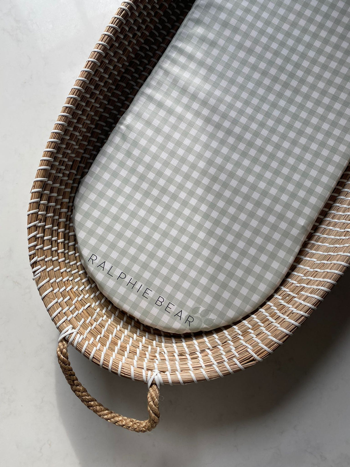 Gingham Sage Changing Basket Mat Liner