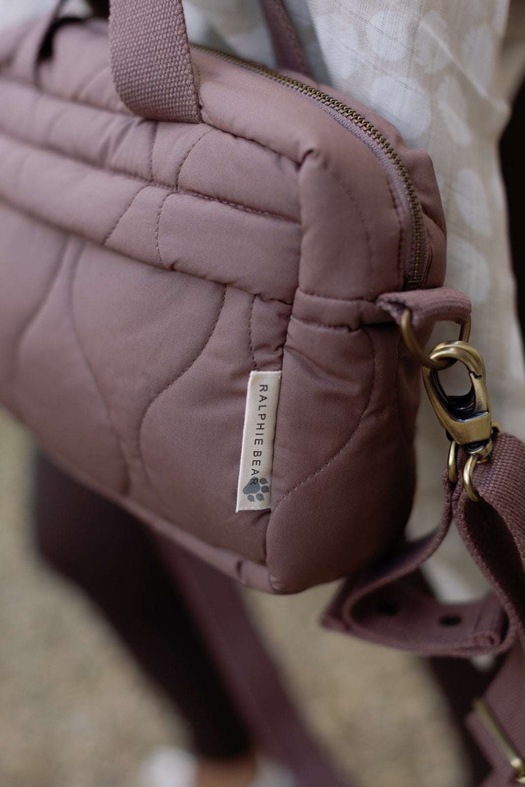 Ralphie Bear Quilted Changing Stroller Bag - Brown/Pears
