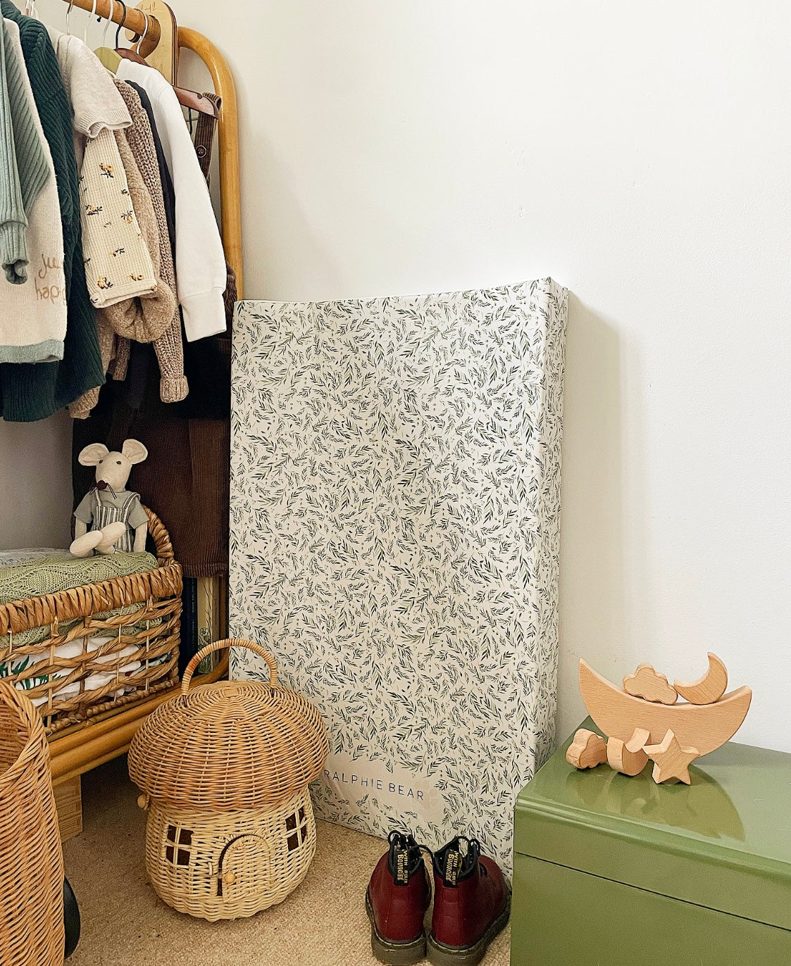 Willow Leaf Anti Roll Wedge Baby Changing Mat - Sage Green