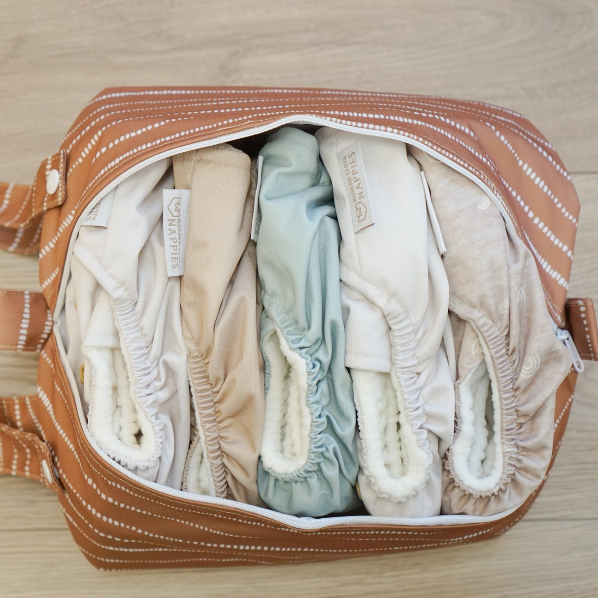 Cloth Nappy Pod - Dune Tan with White