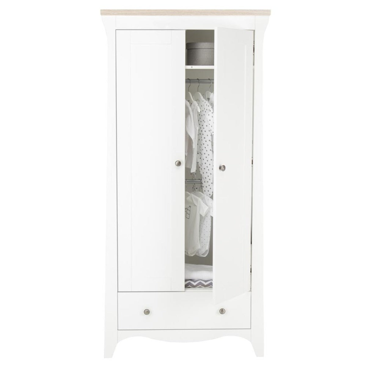 CuddleCo Clara 2 Door Double Wardrobe - White and Ash