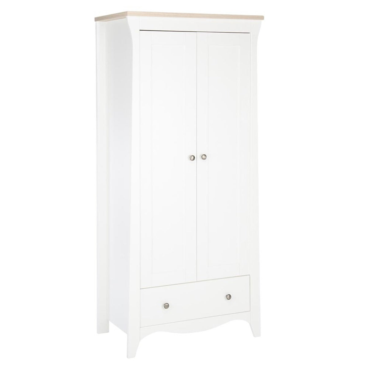 CuddleCo Clara 3 Piece Nursery Furniture Set (Cot Bed, Dresser & Wardrobe) - White and Ash