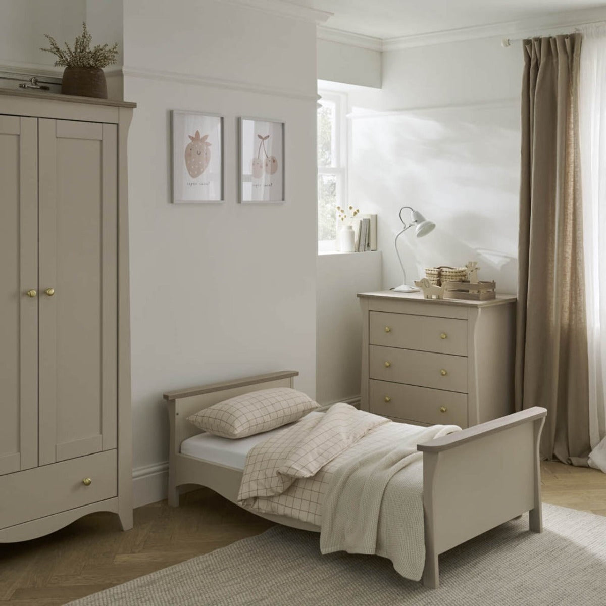 CuddleCo Clara 2 Piece Nursery Furniture Set (Cot Bed & Dresser) - Cashmere and Ash