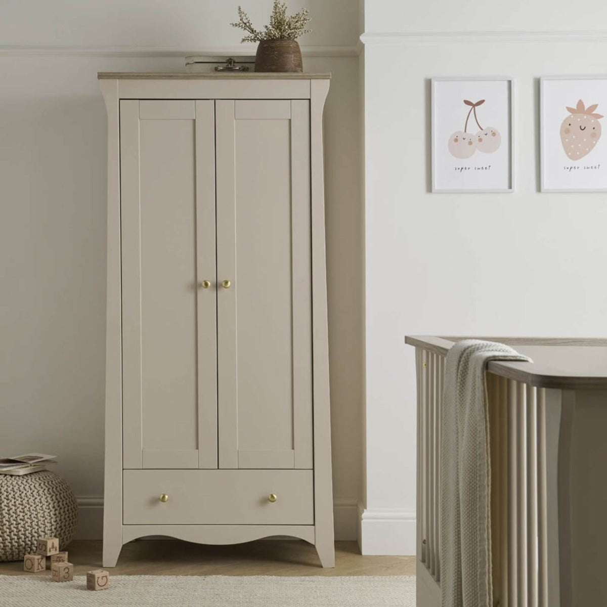 CuddleCo Clara 3 Piece Nursery Furniture Set (Cot Bed, Dresser & Wardrobe) - Cashmere and Ash