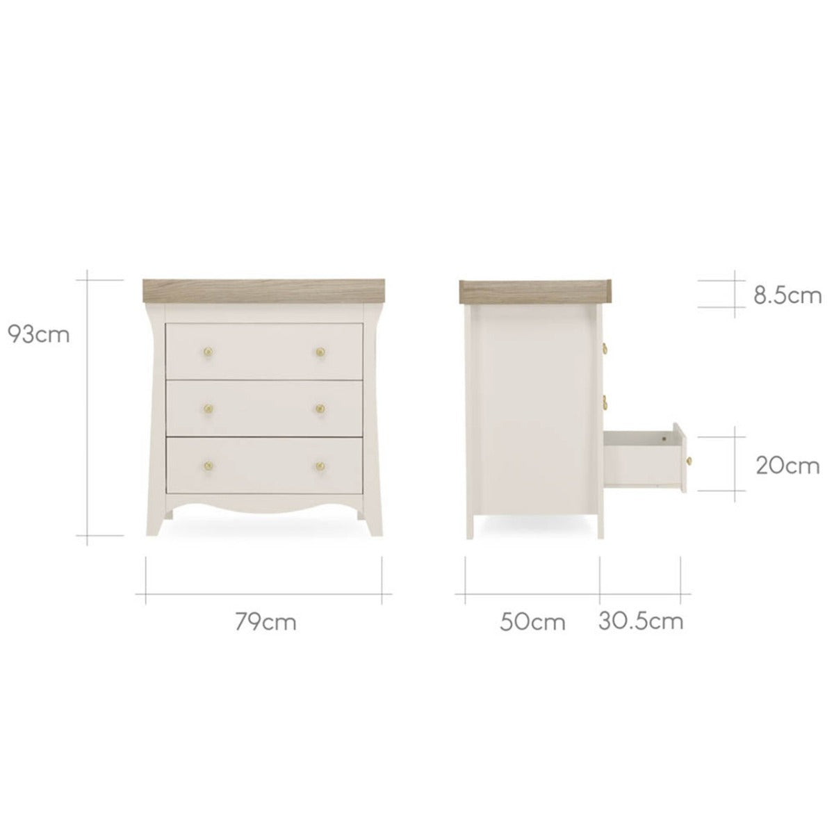 CuddleCo Clara 3 Piece Nursery Furniture Set (Cot Bed, Dresser & Wardrobe) - Cashmere and Ash