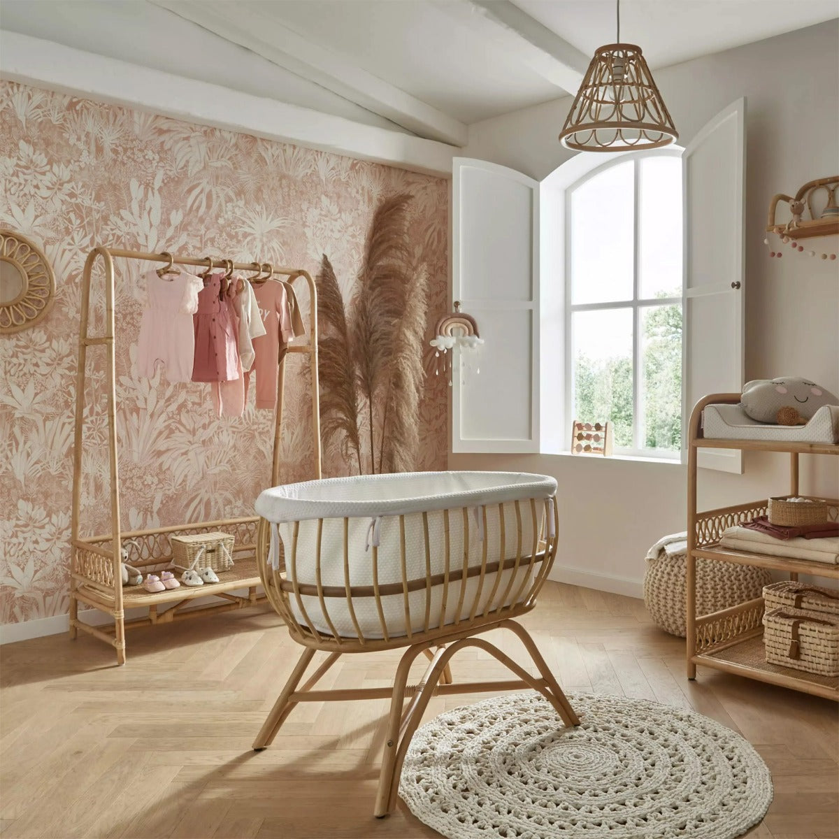 CuddleCo Aria 3 Piece Set With Crib, Changer & Clothes Rail - Rattan