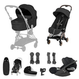 Cybex COYA Fold Cot Ultimate Travel System Bundle - Comfort Sepia Black & Rose Gold Frame