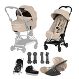 Cybex COYA Fold Cot Ultimate Travel System Bundle - Comfort Cozy Beige & Matt Black Frame