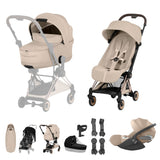 Cybex COYA Fold Cot Ultimate Travel System Bundle - Style Cozy Beige & Rose Gold Frame