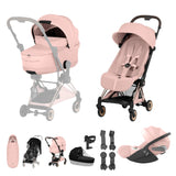 Cybex COYA Fold Cot Ultimate Travel System Bundle - Style Peach Pink & Rose Gold Frame