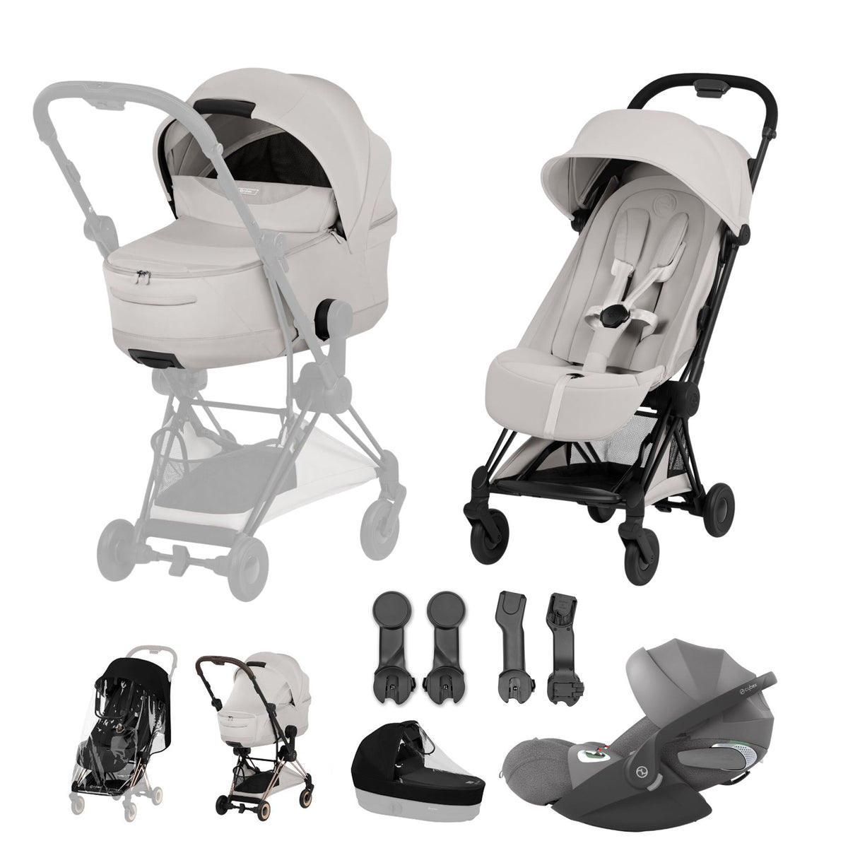 Cybex Coya Fold Cot Travel System Bundle - Style City Grey with Matt Black Frame
