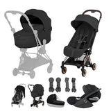 Cybex Coya Fold Cot Travel System Bundle - Style Sepia Black with Rose Gold Frame
