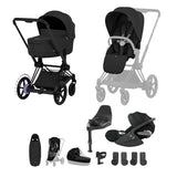 Cybex e-PRIAM Fold Cot Ultimate Travel System Bundle  - Comfort Sepia Black & Matt Black Frame